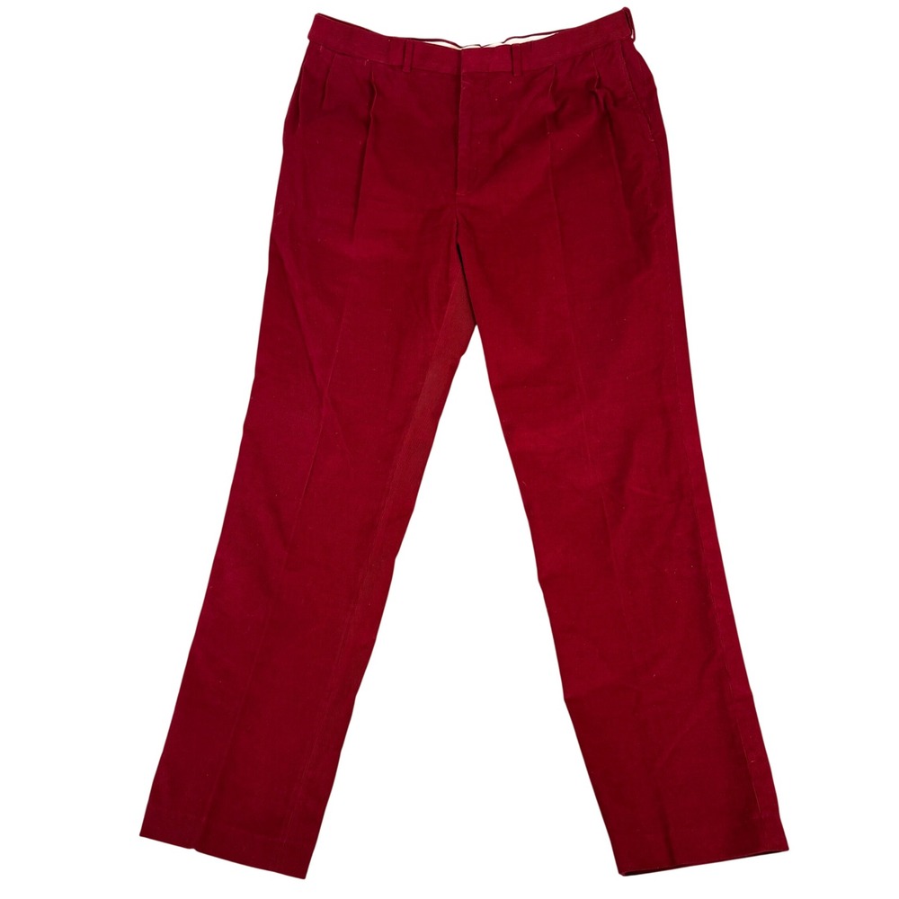 Lands End Mens 40 Red Corduroy Pants Traditional Fit Pleated Front Straight Leg